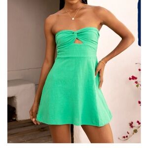 Linen Strapless Green Dress